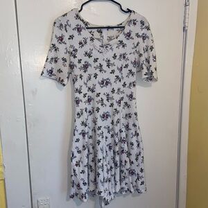 Vintage Cottagecore Floral Romper White Ribbed Lace Trim Small/Medium